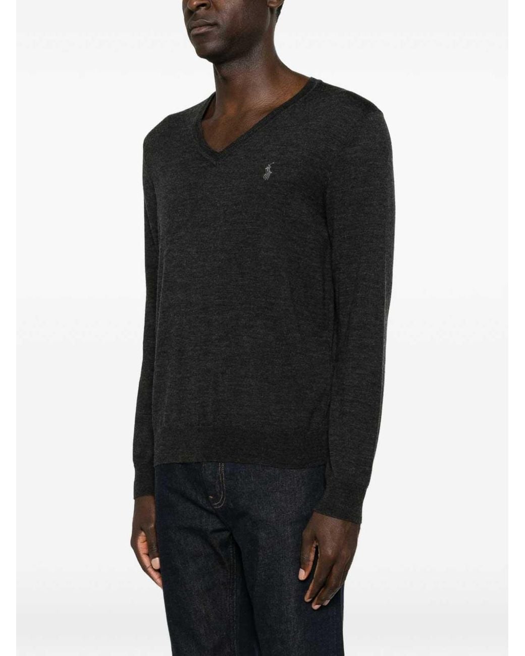 Polo Ralph Lauren Black Lightweight Wool V-Neck Sweater for men