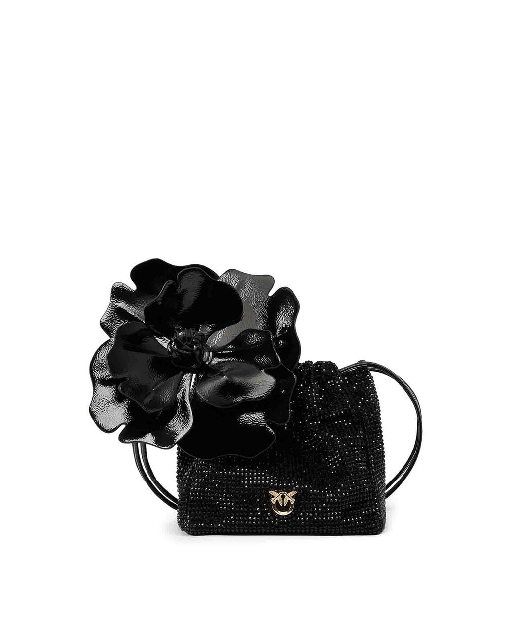 Pinko Black Rhinestone Shoulder Bucket Bag