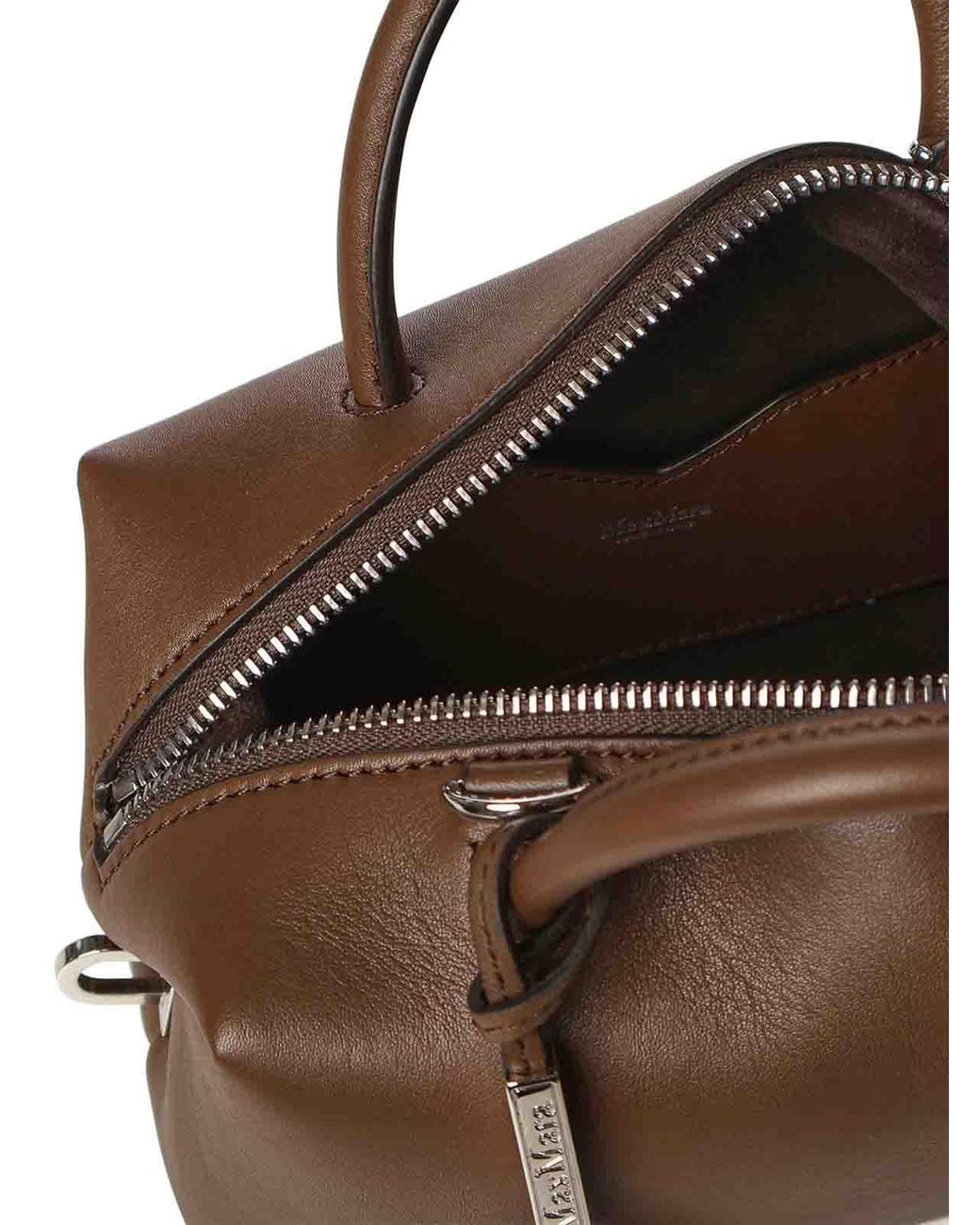 Max Mara Brown Leather Satchel Bag With Logo