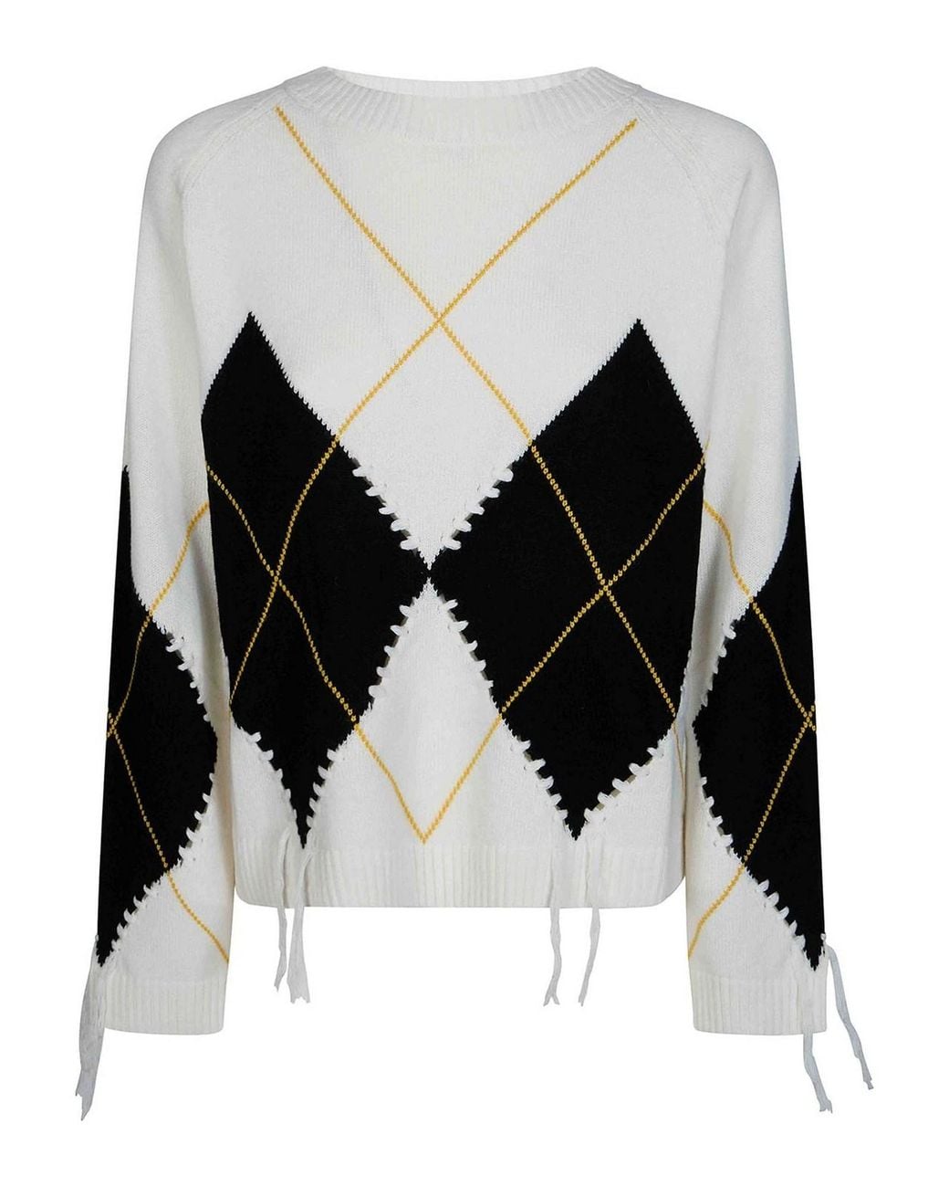 Pinko Black Wool Cashmere Argyle Crewneck Sweater