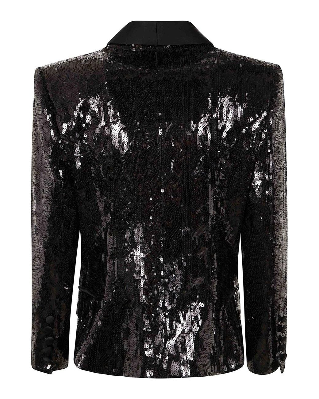 Balmain Black V-Neck Glitter Satin Tailored Jkt