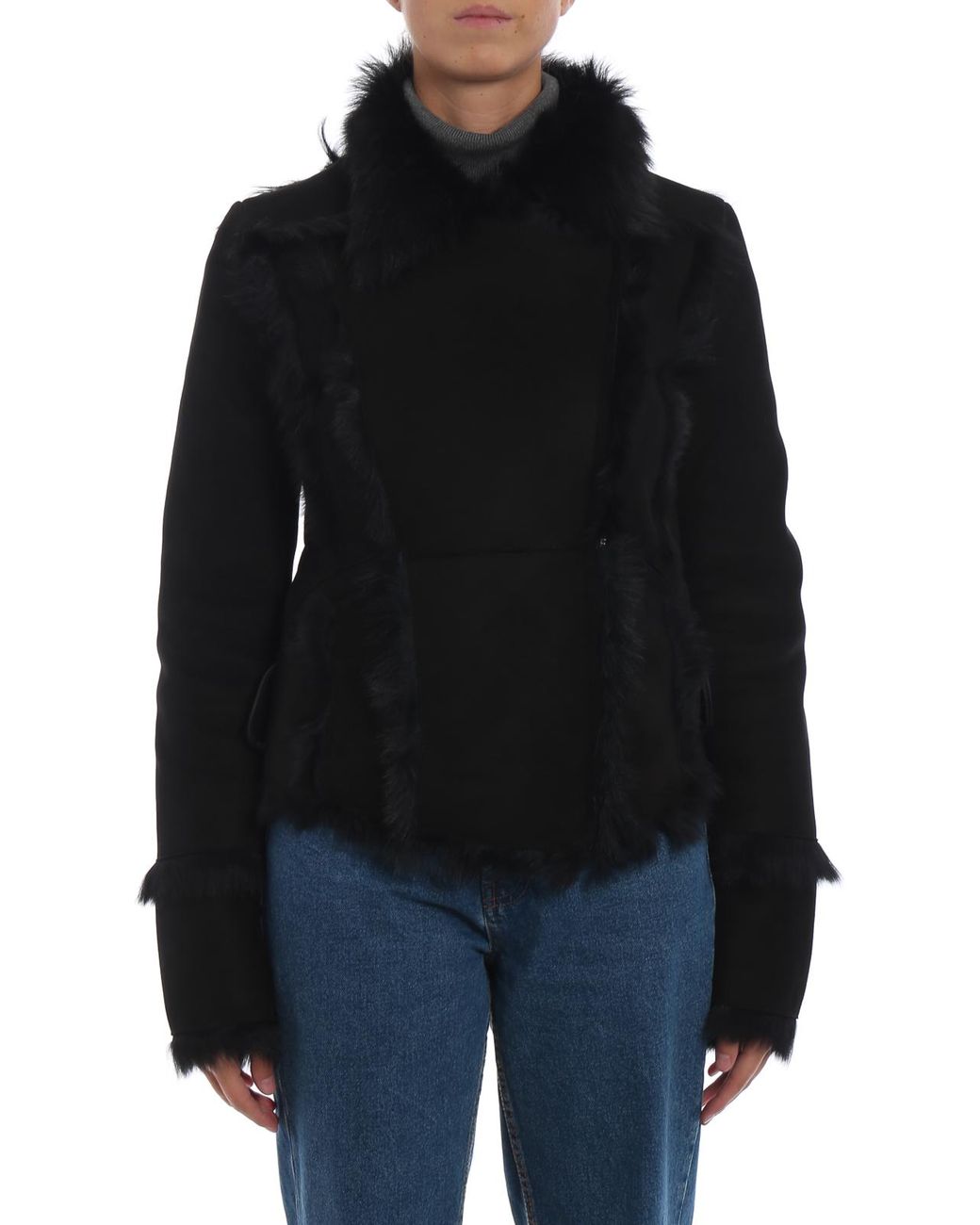 S.w.o.r.d 6.6.44 Black Off Centre Zip Shearling Jacket