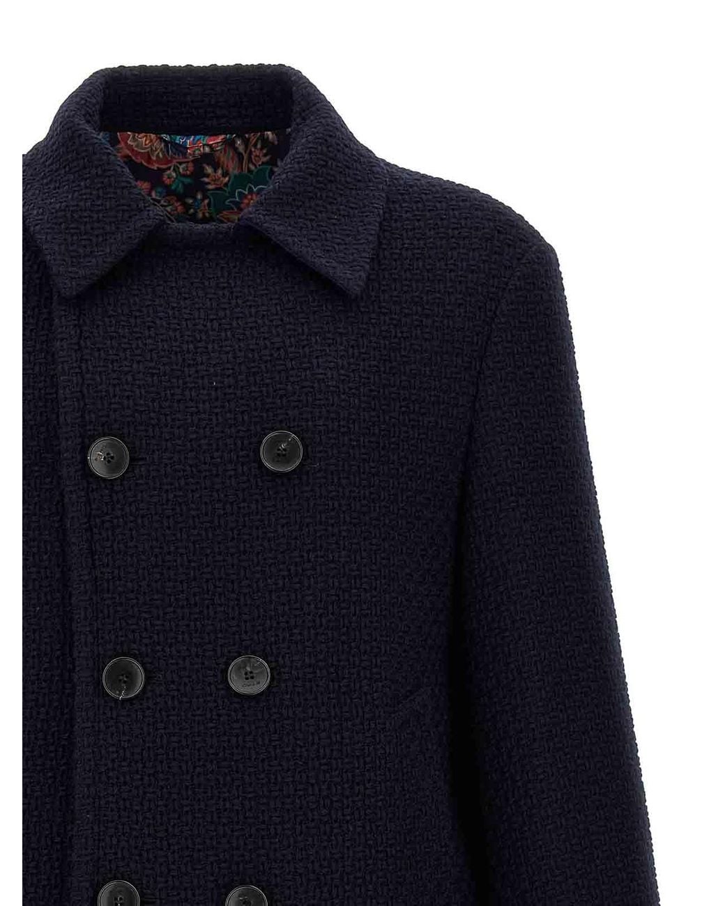 Etro Blue Peacoat Coat for men