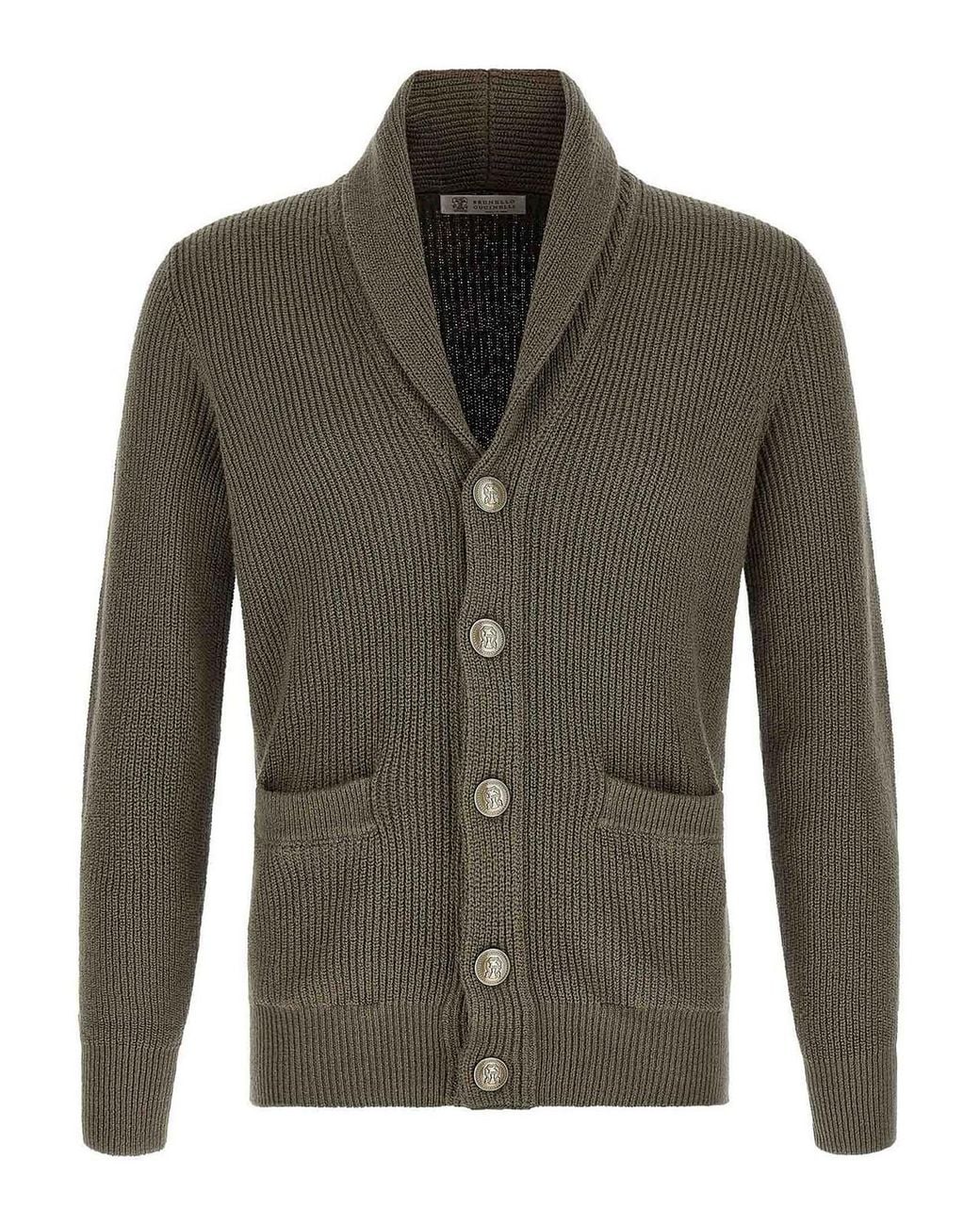 Brunello Cucinelli Green Malfil Cotton Cardigan for men