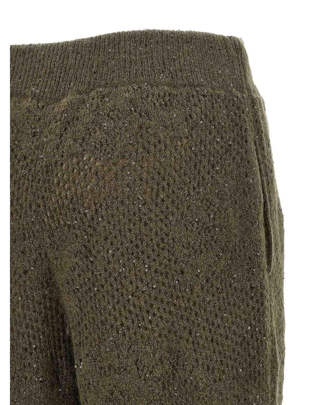Brunello Cucinelli Green Track Flower Lace Virgin Wool Trousers