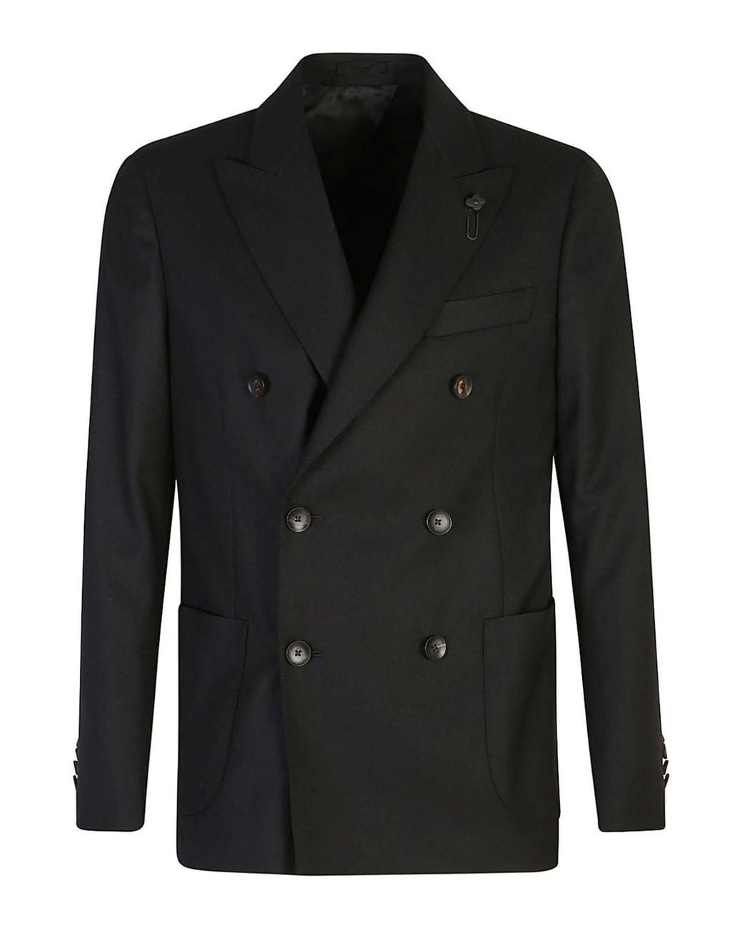 Lardini Black Double -Breasted Blazer With Application for men