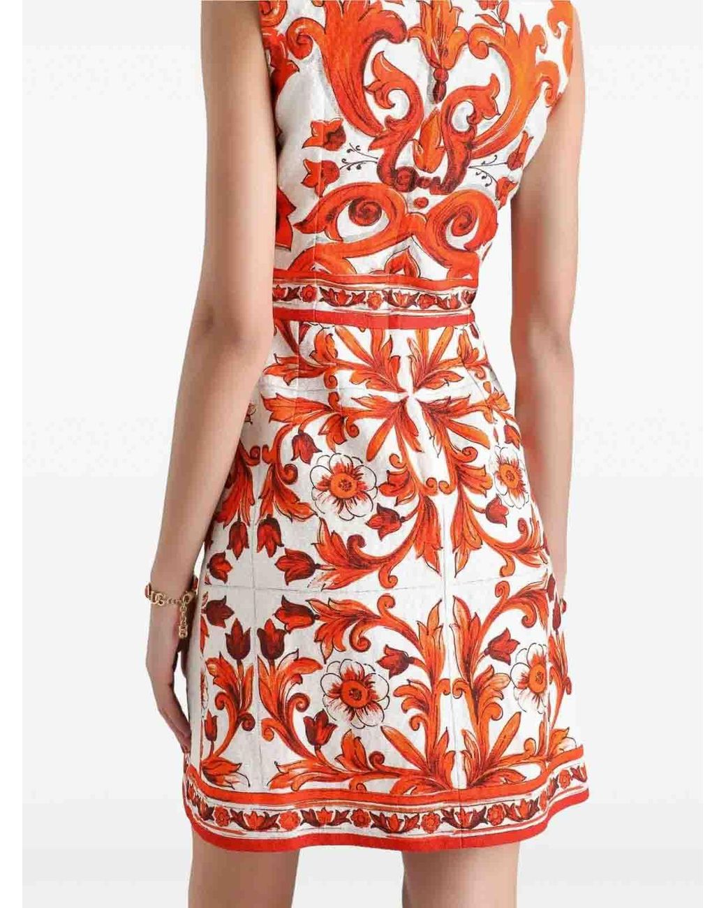 Dolce & Gabbana Red Majolica Print Sleeveless A Line Mini Dress