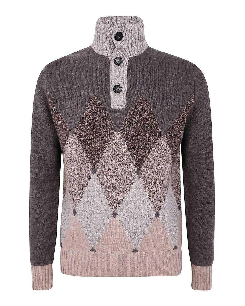 Ballantyne Brown T Neck Pullover Button for men