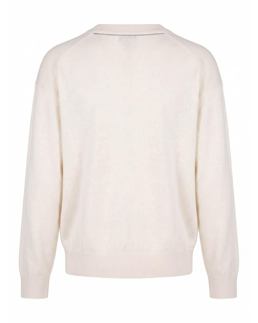 Brunello Cucinelli White V-Neck Cashmere Sweater