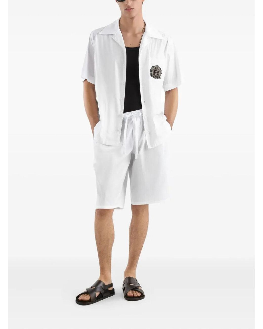 Camicia Hawaiana Con Ricamo di Dolce & Gabbana in White da Uomo