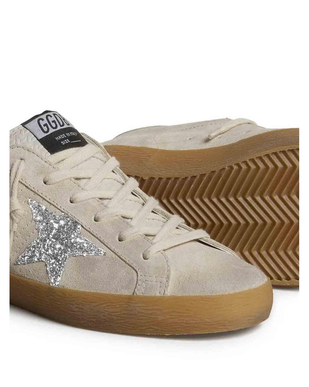 Golden Goose Deluxe Brand White Suede With Glittered Star Super-Star Sneakers
