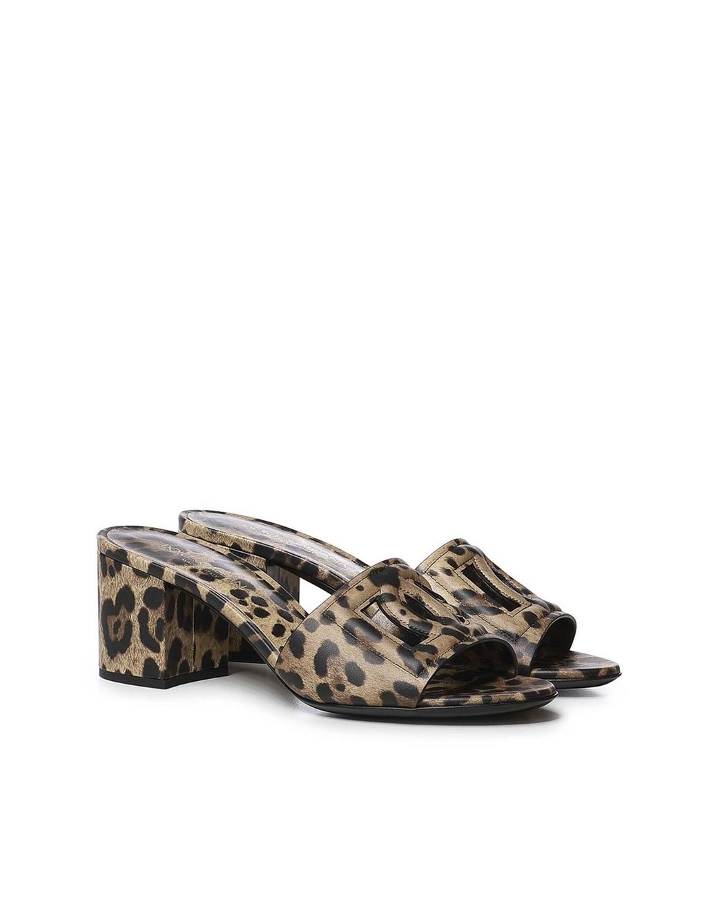 Dolce & Gabbana Natural Leopard Print Leather Mules