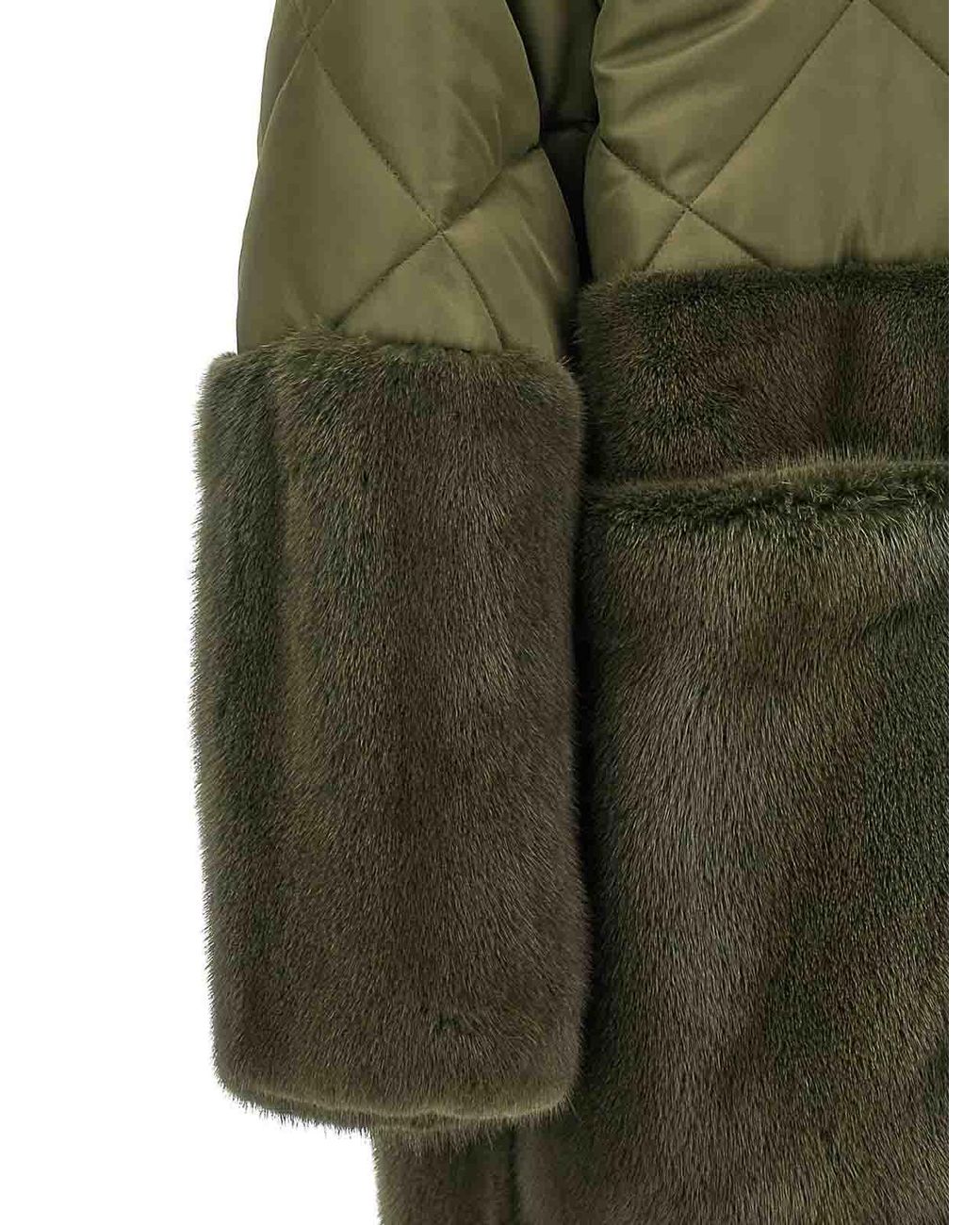 Blancha Green 'Nylon Diamond-Visone' Long Down Jacket