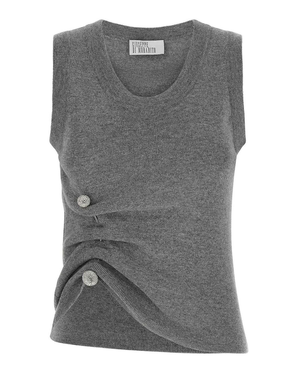 GIUSEPPE DI MORABITO Gray Jewel Brooch Top