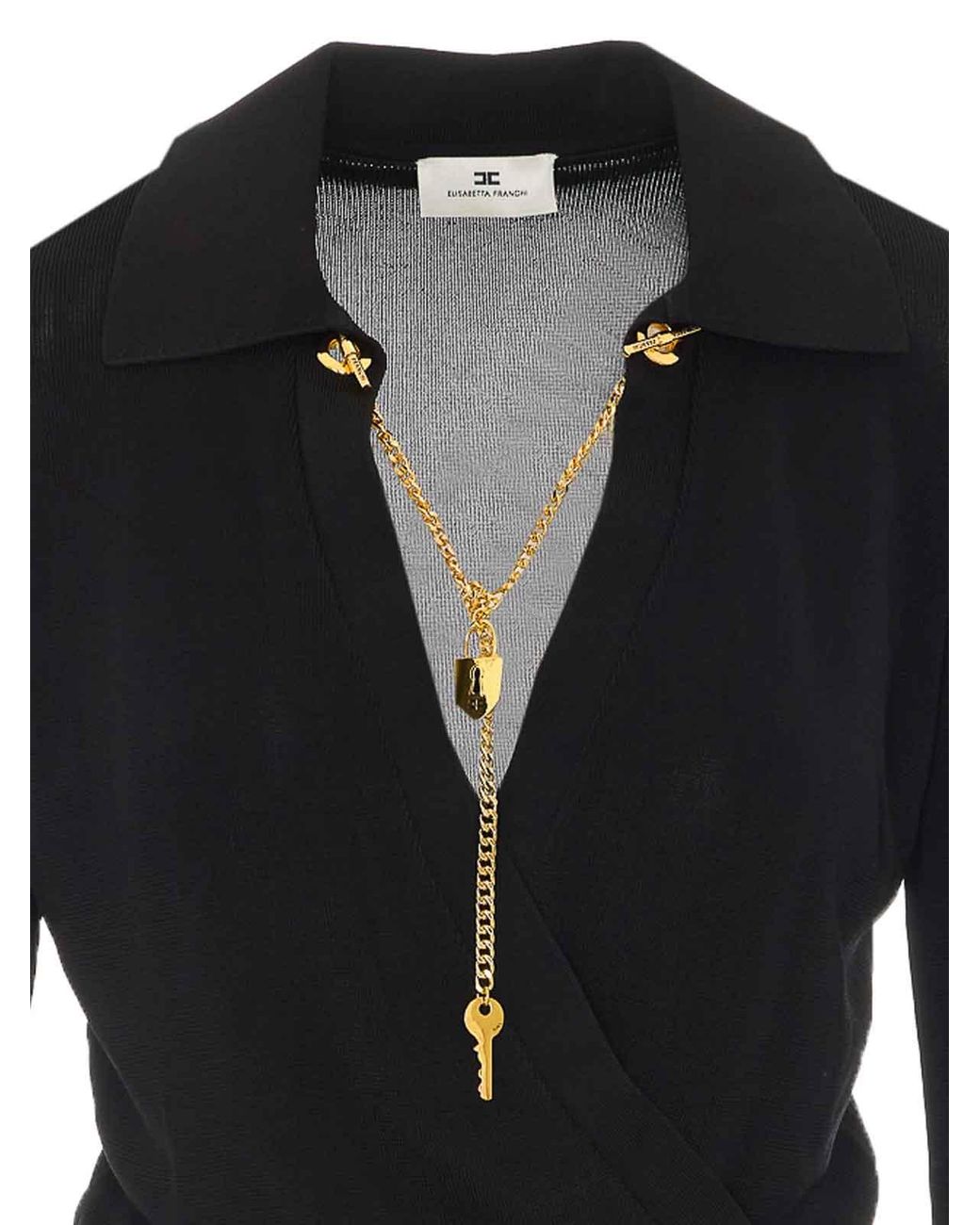 Elisabetta Franchi Black Viscose Yarn Body With Jewel Chain