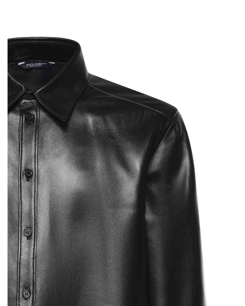 Dolce & Gabbana Black Leather Overshirt for men