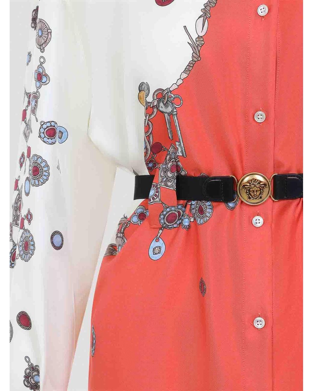 Versace Red Twill Silk Stolen Jewels Dress