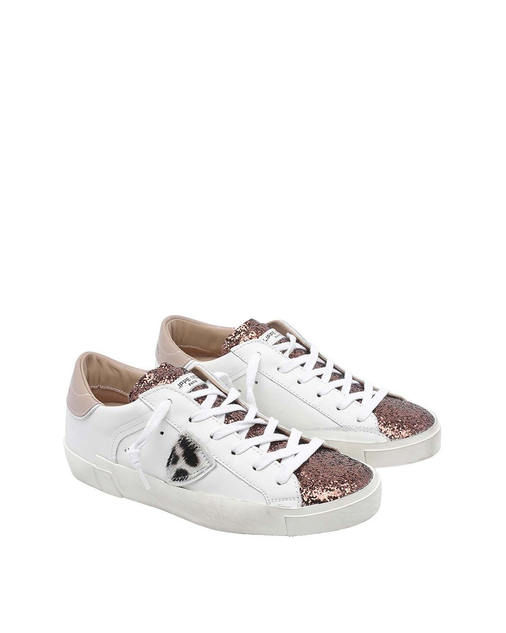 Philippe Model White Prsx Bicolour Low-Top Calfskin Trainers With Shield Logo