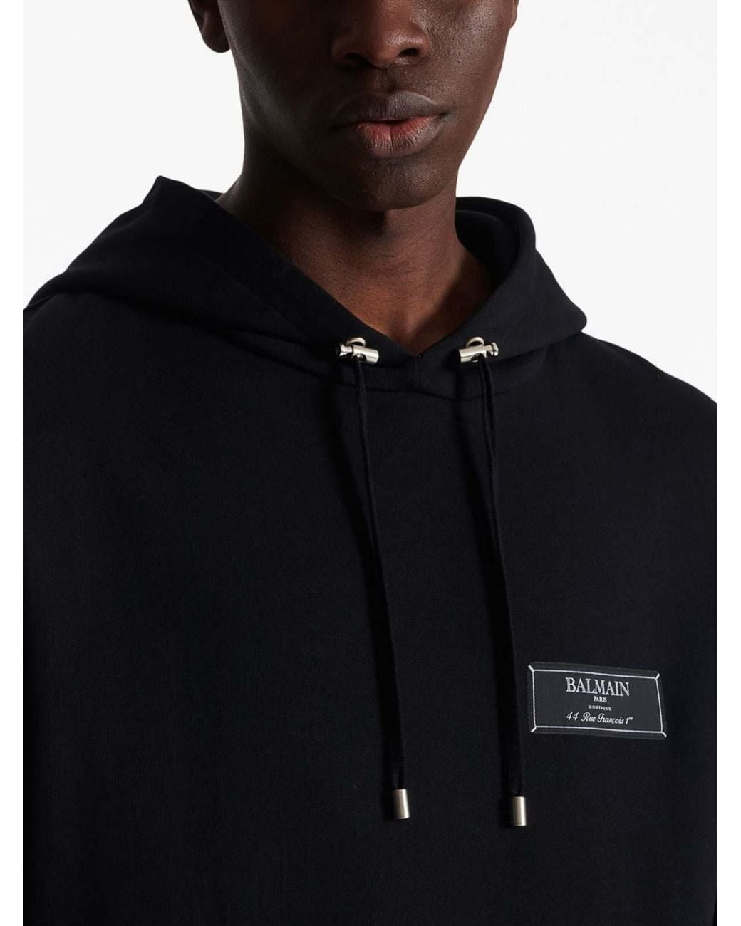 Balmain Black Pierre Label Hoodie, Long Sleeves, , 100% Organic Cotton, Size: Large for men