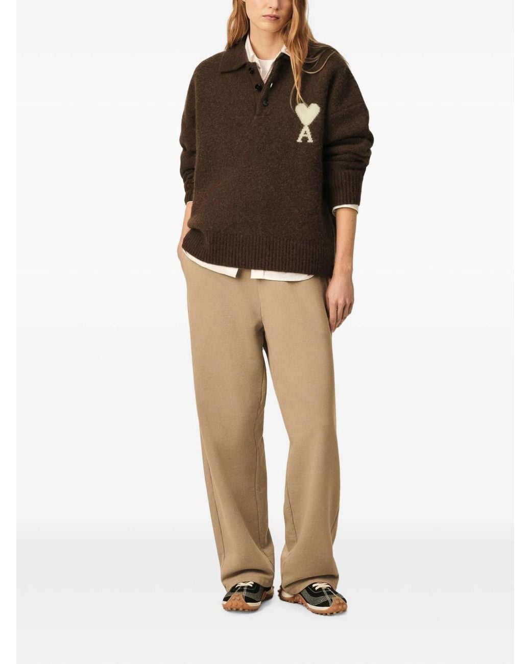 AMI Brown Ami De Coeur Wool Polo Sweater