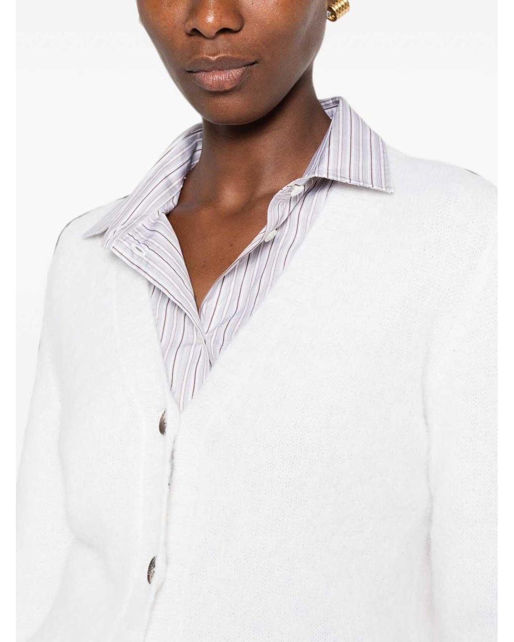 Base London White Wool V-Necked Cardigan