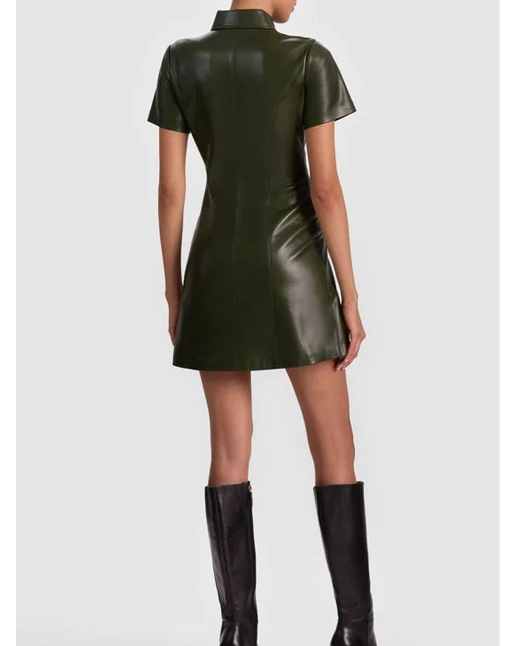Alice + Olivia Green Jamie Vegan Leather Collared Shirtdress