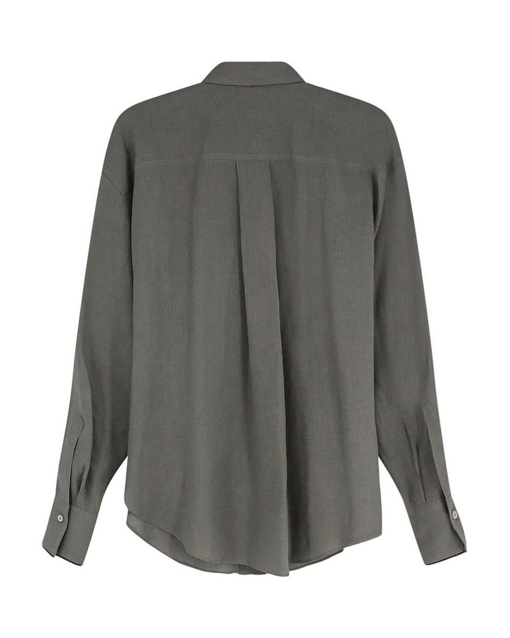 Brunello Cucinelli Gray Linen Shirt With Mobile Detail