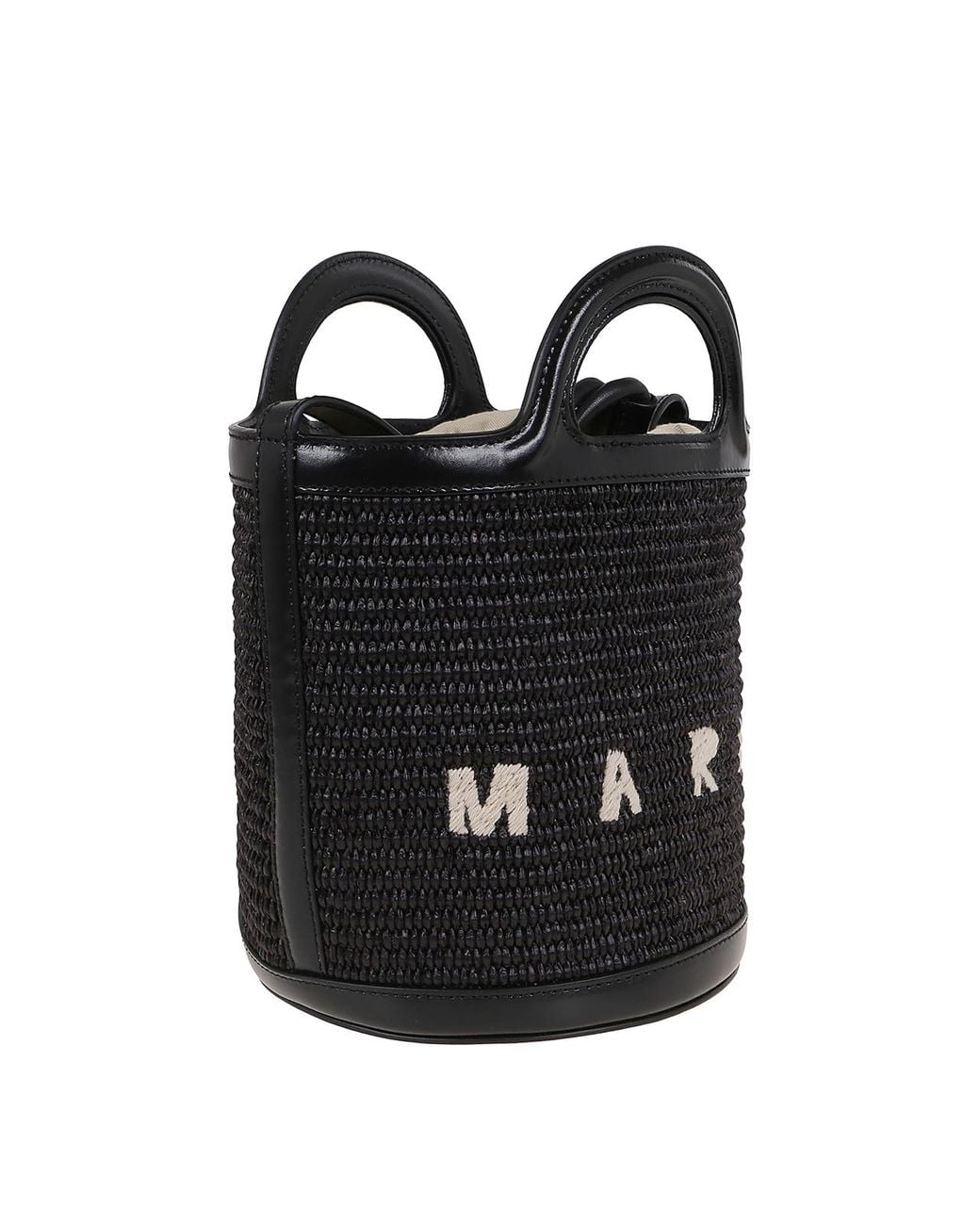 Marni Black Raffia And Leather Bucket Bag