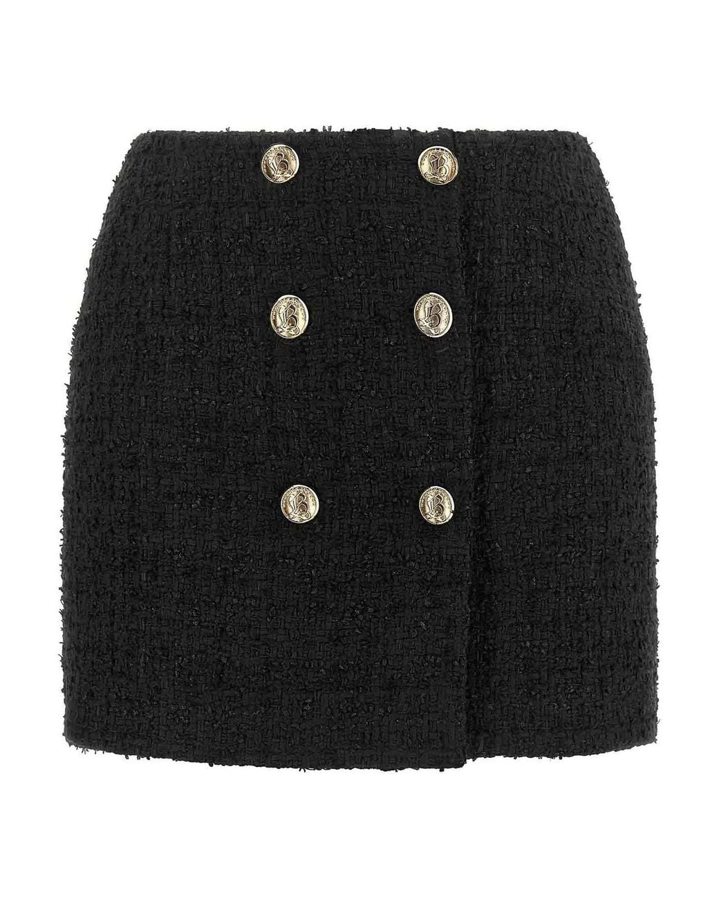 Balmain Black Embossed Button Detail Miniskirt