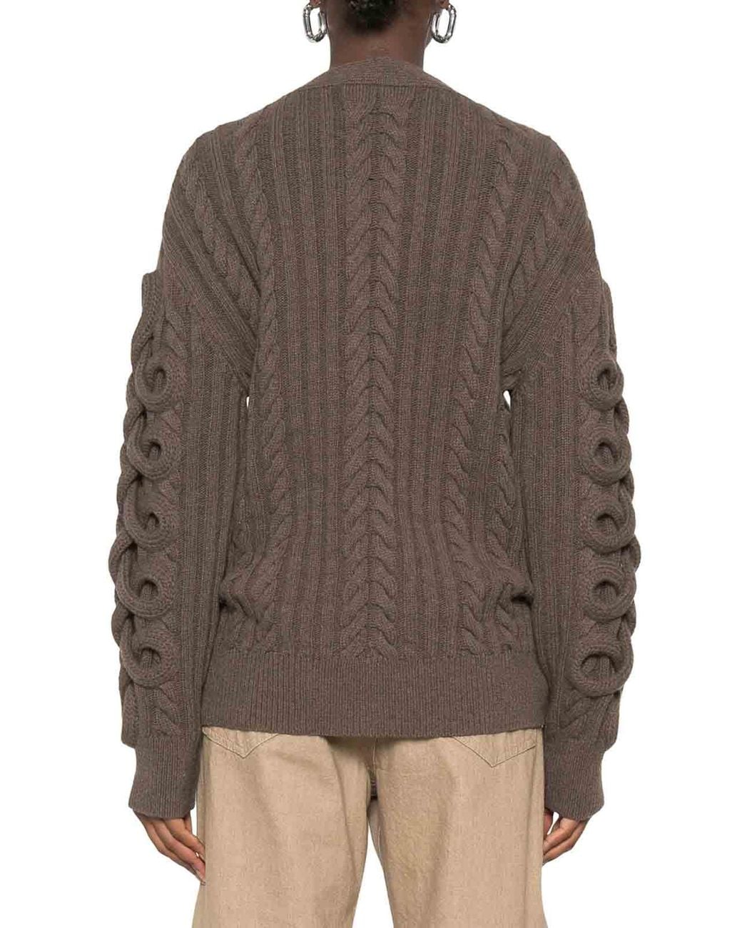 Etro Brown Cable Knit Cardigan With Curly Sleeves