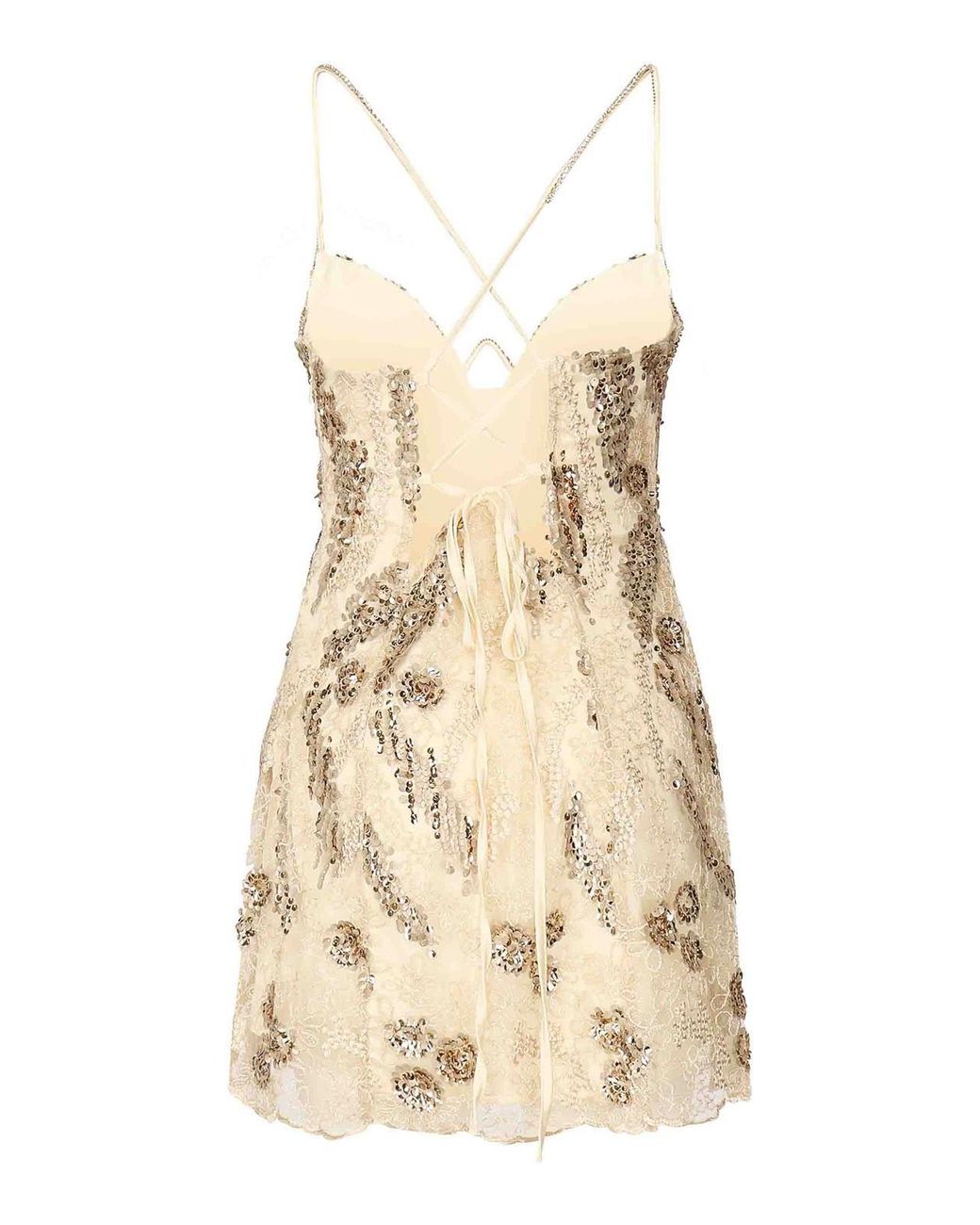 For Love & Lemons Opal Sequinned Mini Dress in Natural | Lyst UK