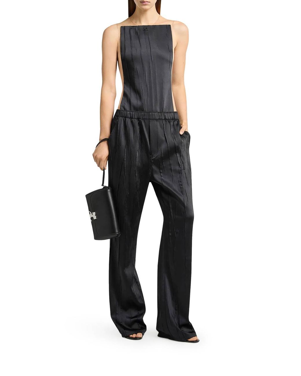 Courreges Blue Wide-Leg Crushed Satin Trousers