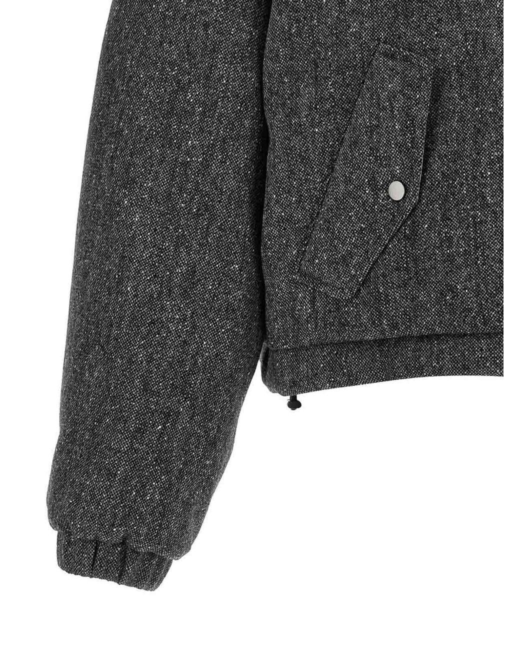 Brunello Cucinelli Gray Hooded Tweed Padded Jacket