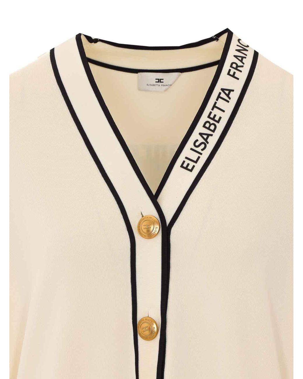 Elisabetta Franchi Natural Logo Trim V-Neck Cardigan