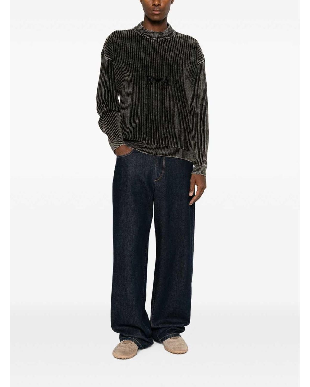 Emporio Armani Black Cotton Crewneck Sweater for men