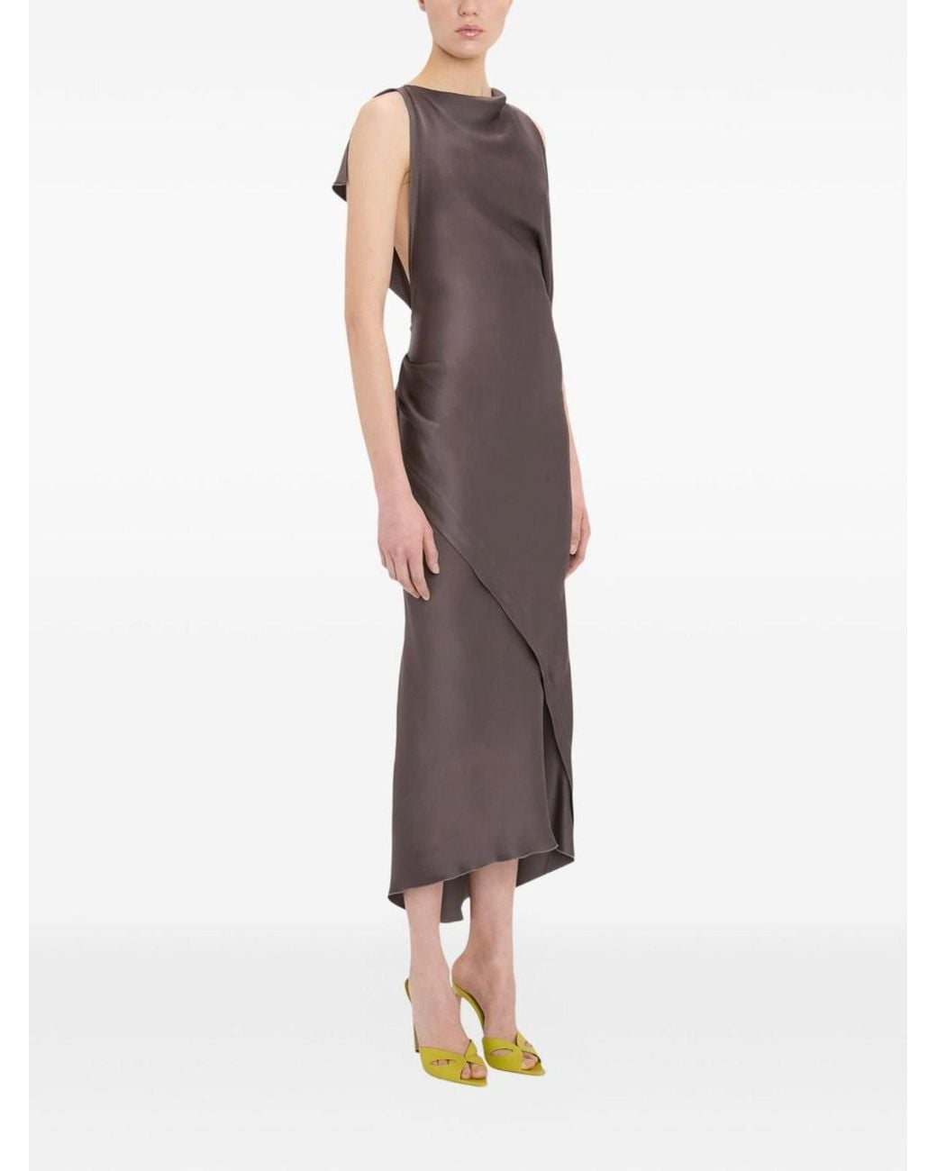 Victoria Beckham Brown Kyra Satin Crepe Midi Dress