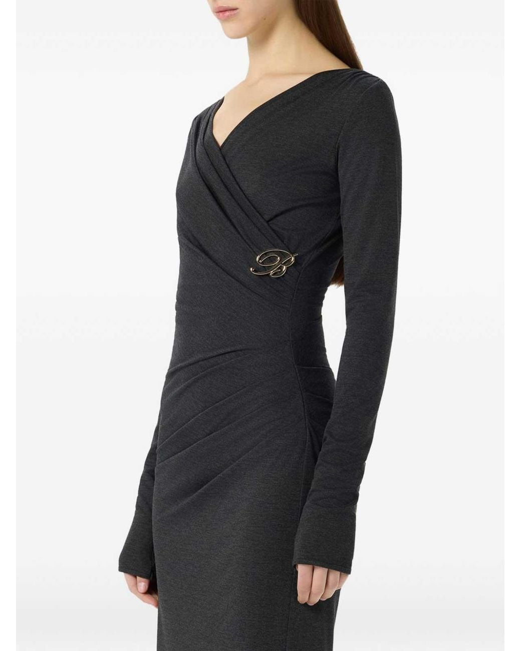 Blumarine Black V-Neck Dress With Lace Details