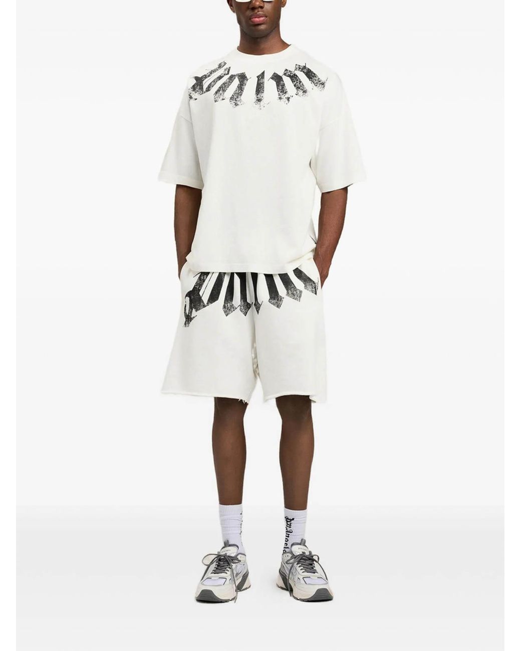 Palm Angels White Big Neck Logo Loose Tee Off for men