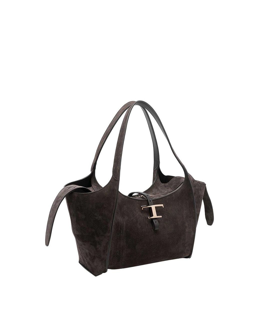 Tod's Black Small Suede T Timeless Shopping Bag