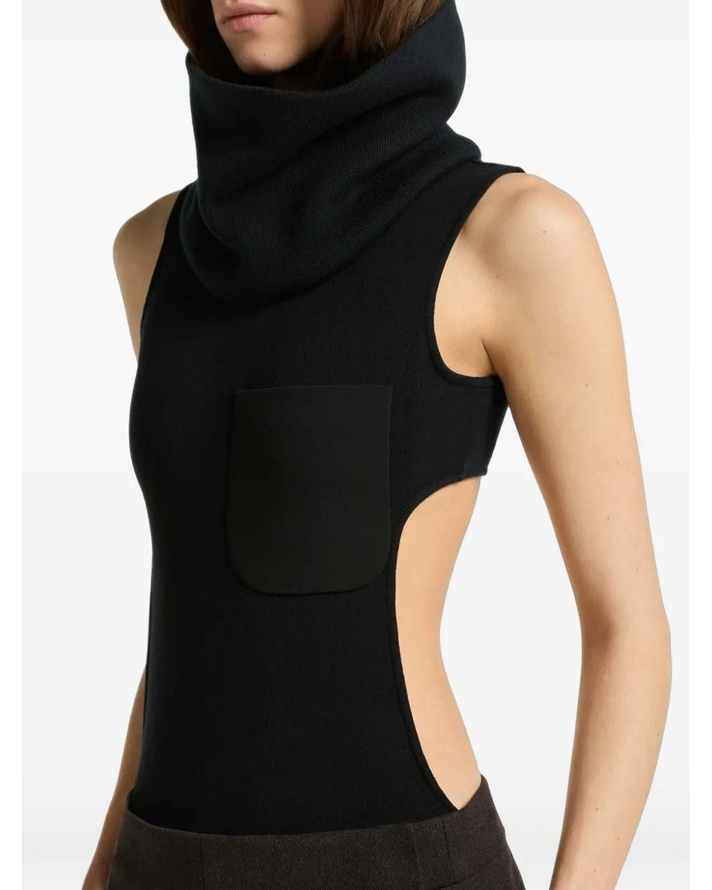 Courreges Black Top Cut-Out Collar Bodysuit