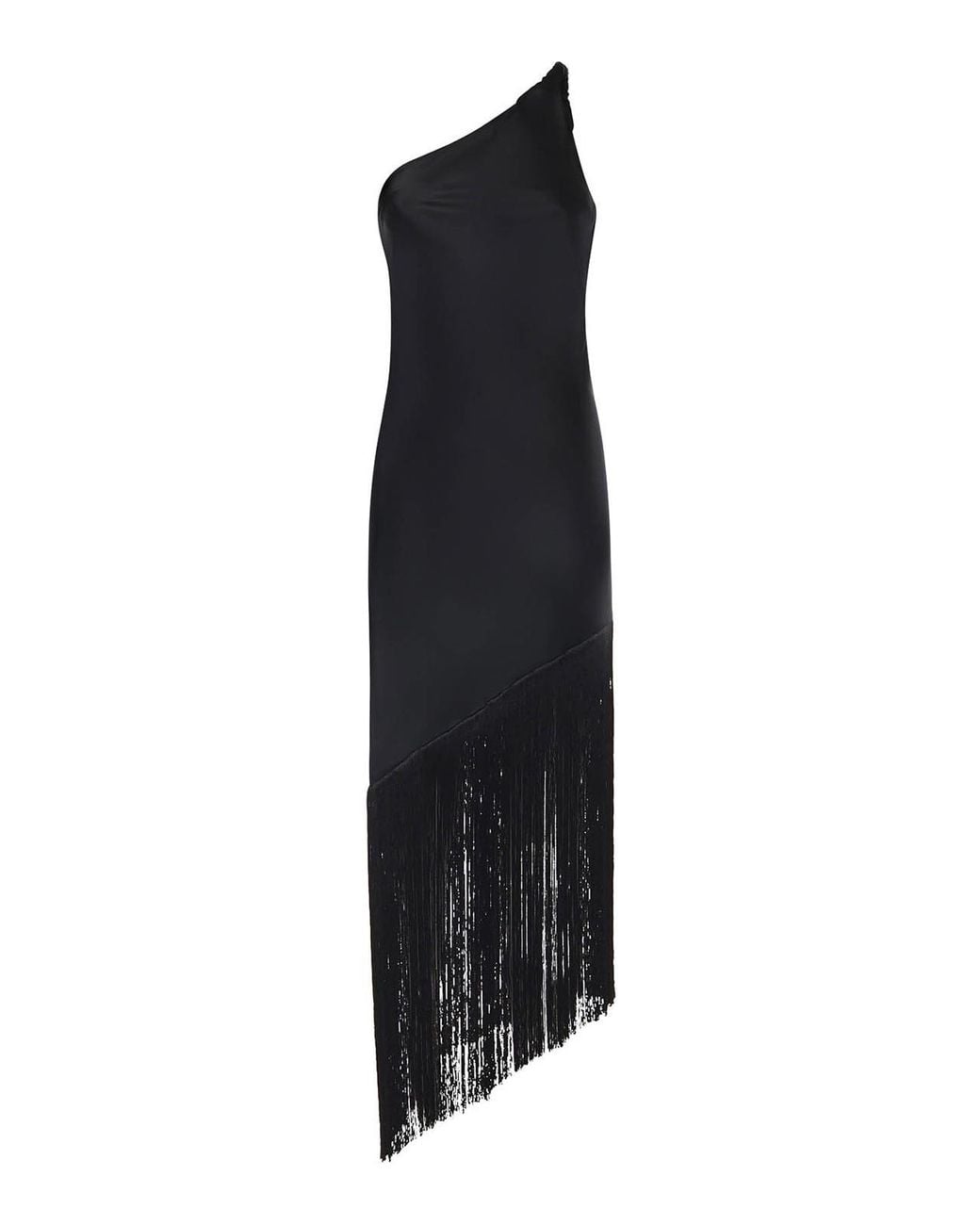 Pinko Black Satin Dress With Fringe