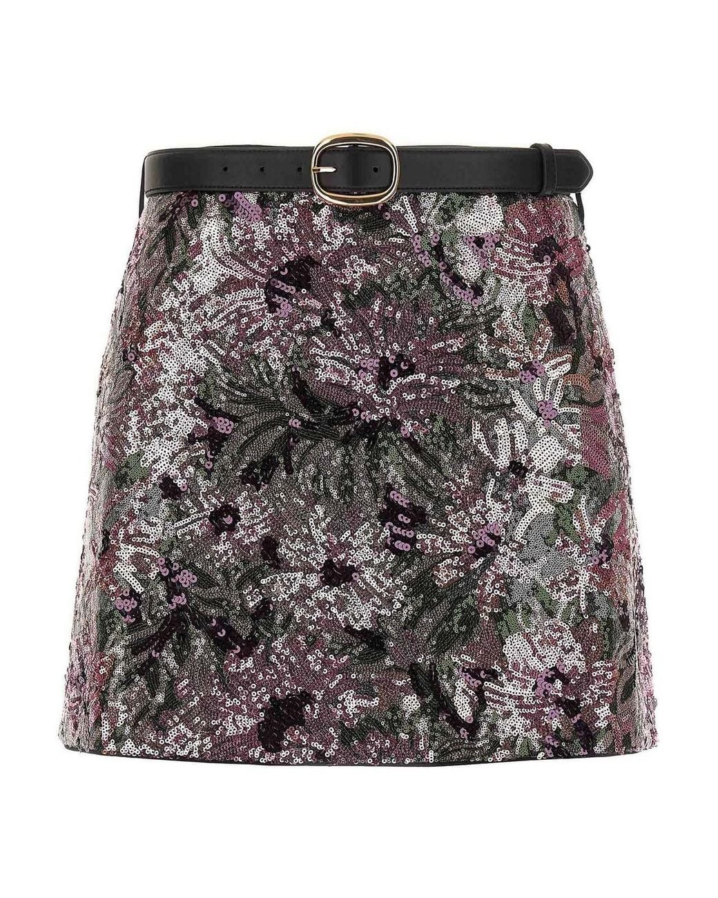 Self-Portrait Gray Floral Sequin Mini Skirt