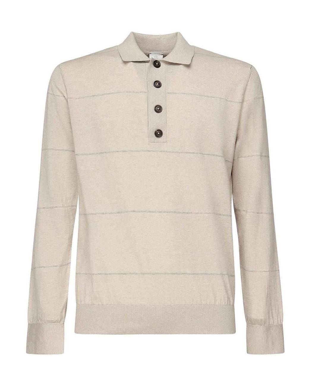 Eleventy Natural Striped Long-Sleeved Polo Shirt for men