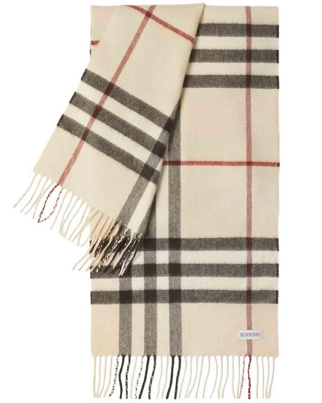 Burberry White Rectangular Check Cashmere Scarf