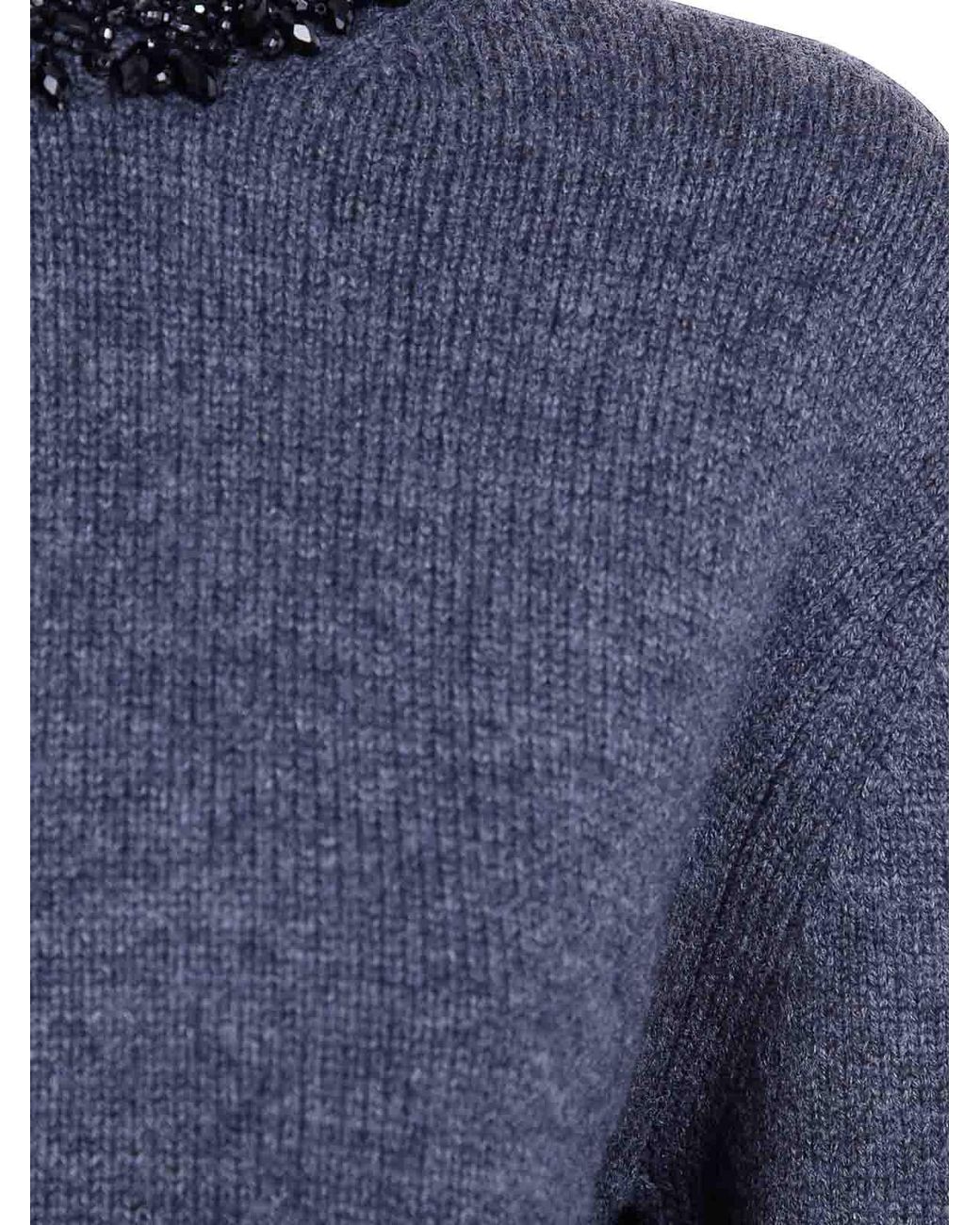 Semicouture Blue Denny Short Sleeves Round Neck Sweater