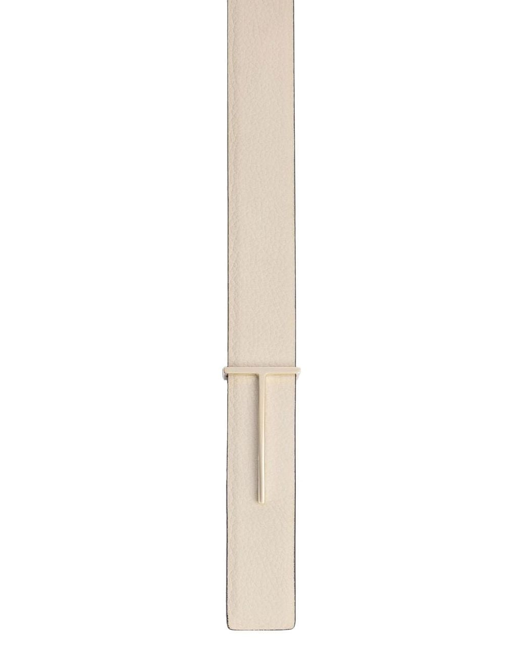 Tom Ford White Leather Slim T Belt