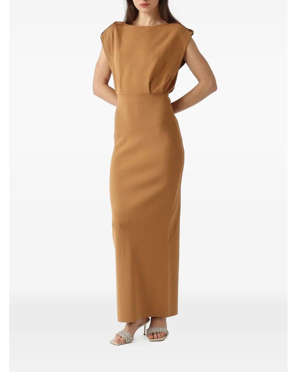 Elisabetta Franchi Brown Carpet Full Milano Stitch Knitted Dress