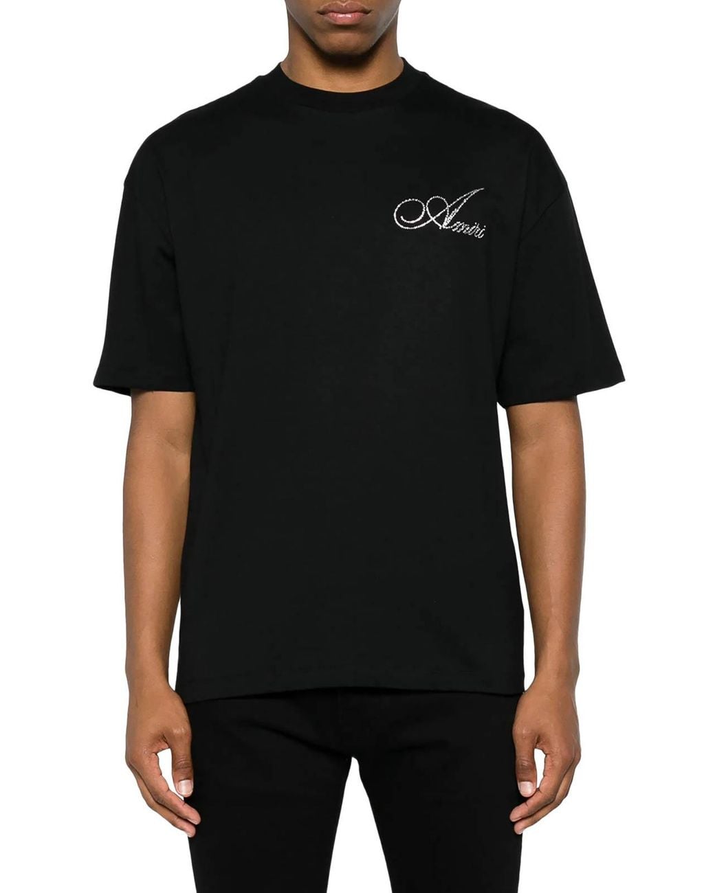 Amiri Black Crystal Logo Cotton T-Shirt for men
