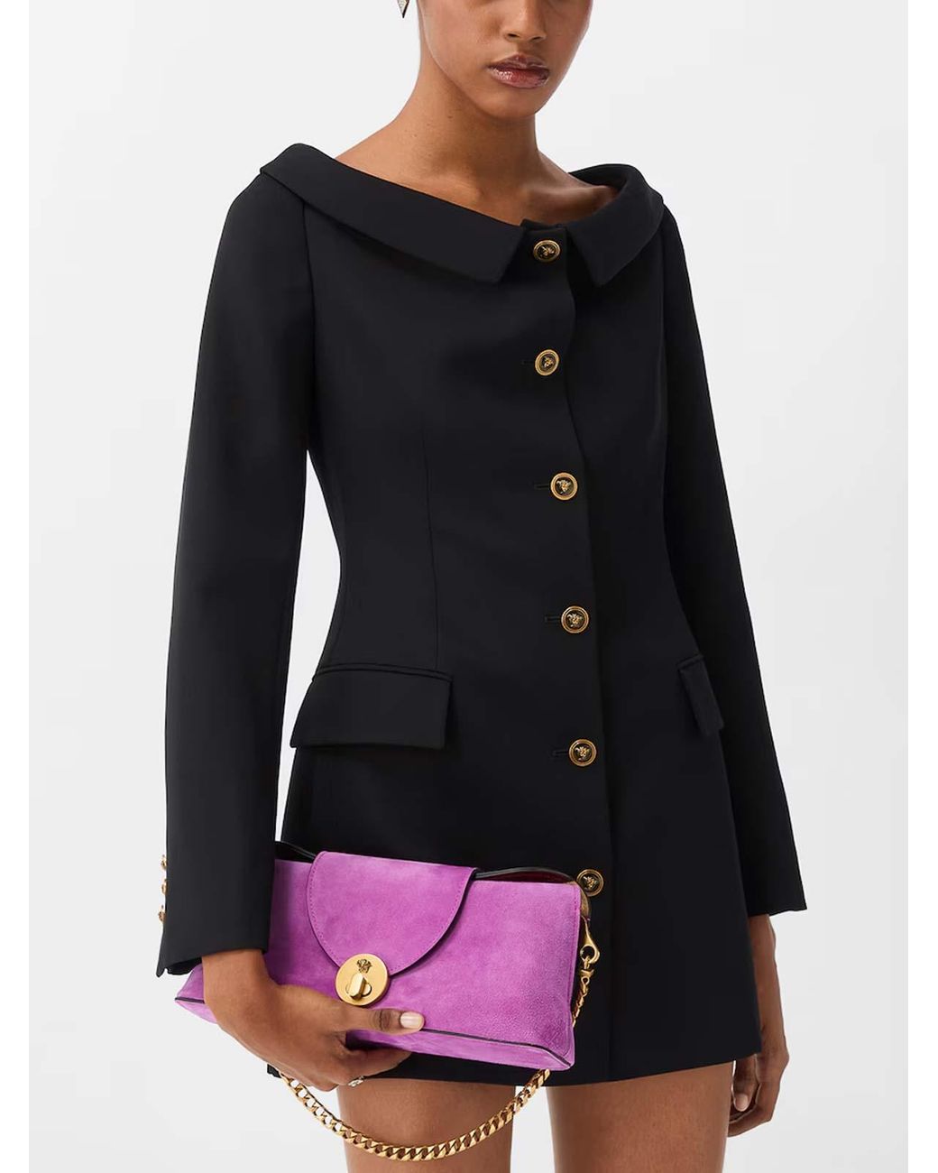 Versace Black Grain De Poudre Wool Mini Dress