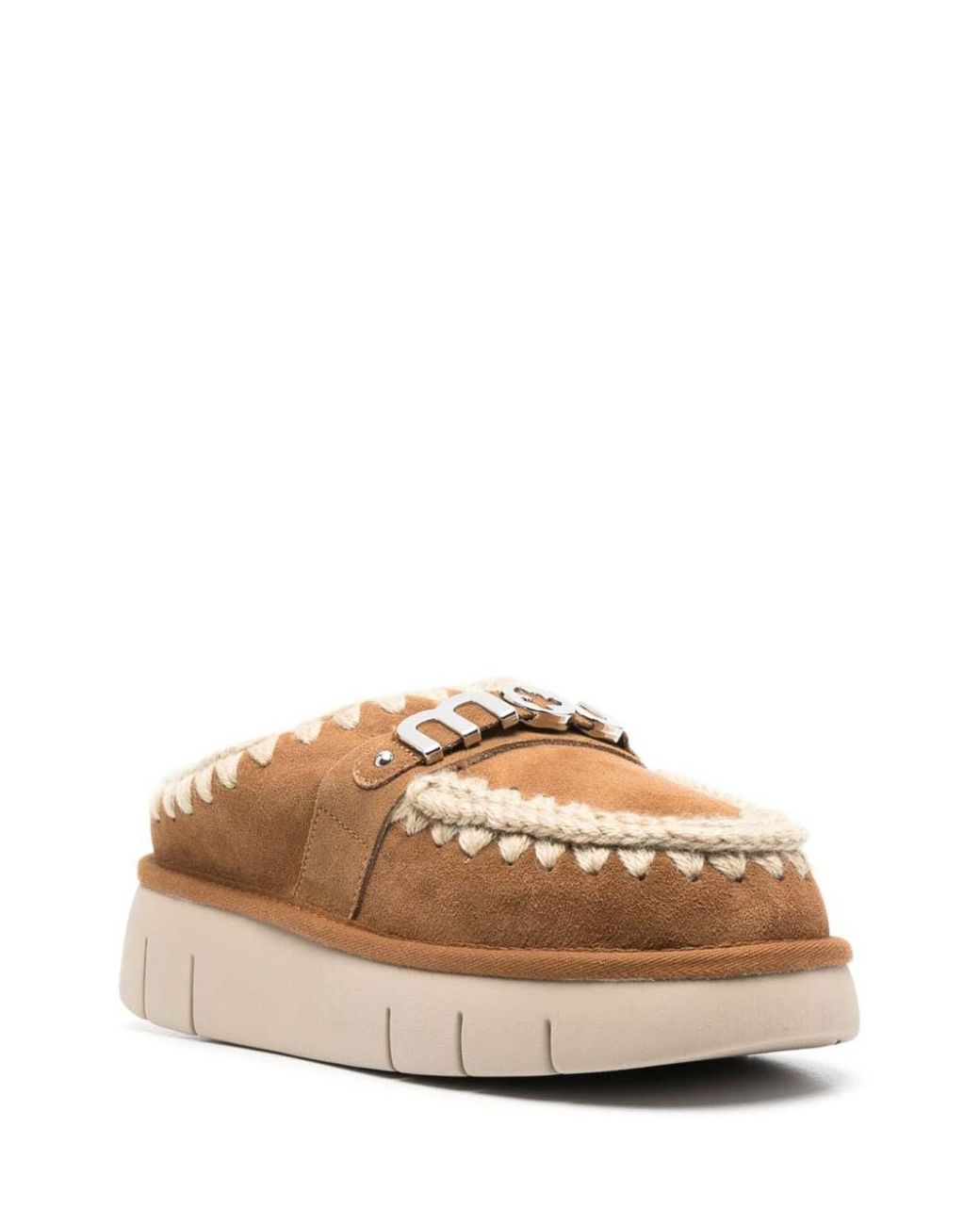 Mou Brown Bounce Clog Metal Logo Slippers